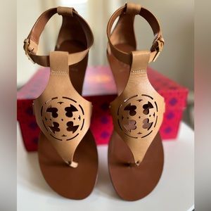 Tory Burch wedge sandals size 9 in sand color. Like new only used twice.